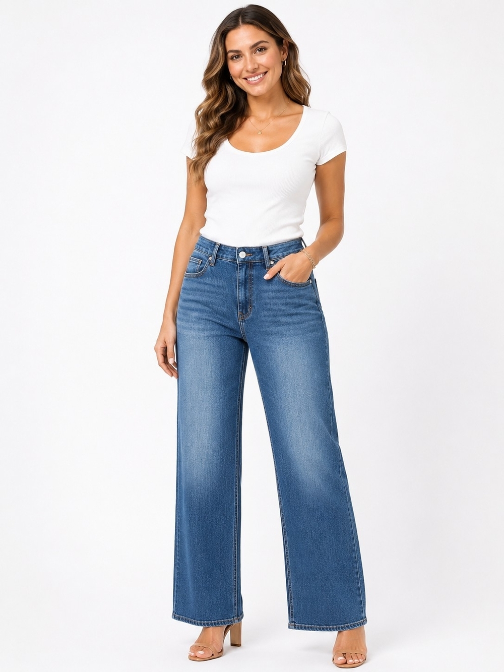 Vintage Medium Blue High-Rise Wide Leg Jeans NWT Sz Large